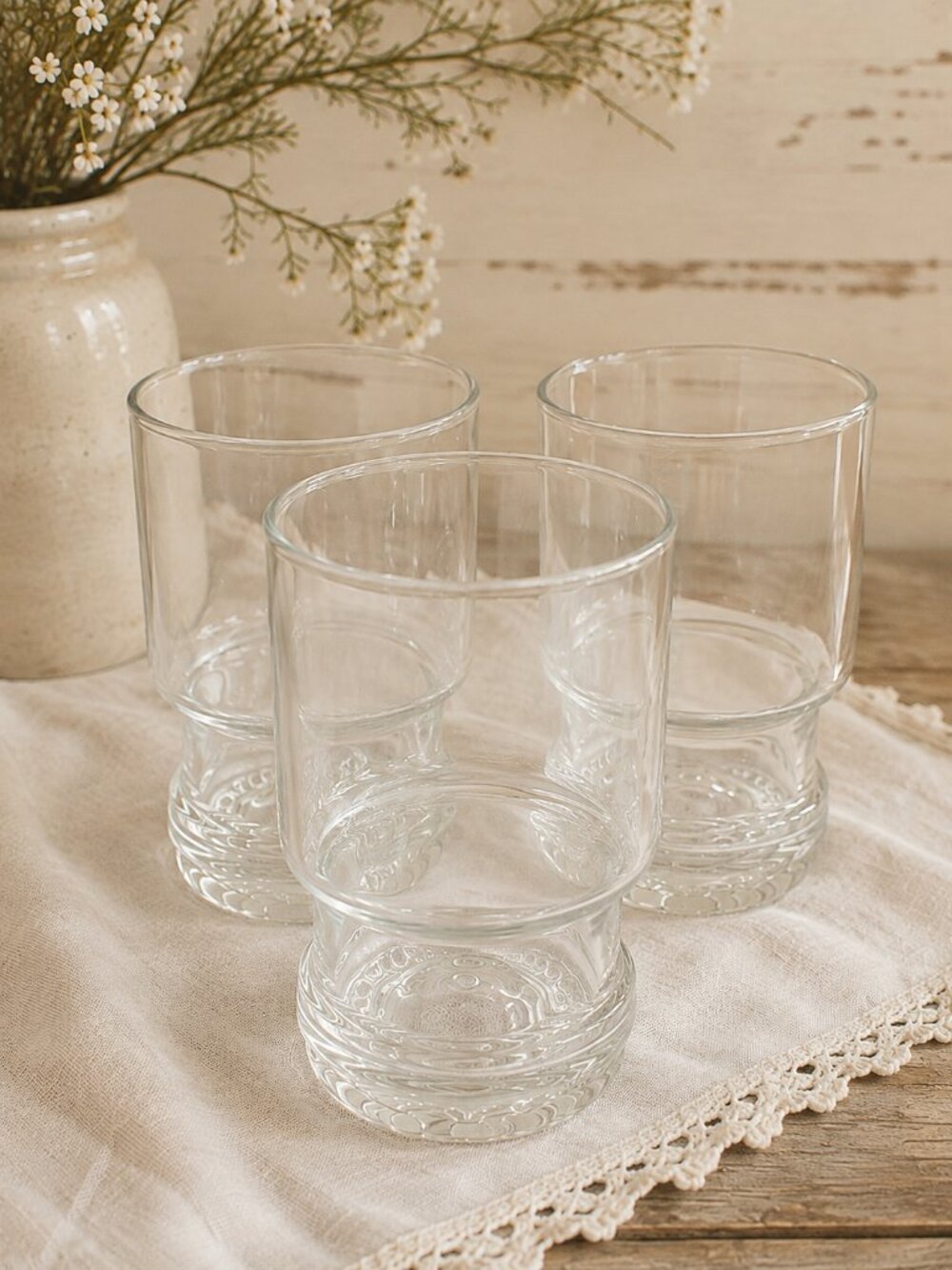 LIBBEY NOB HILL | Vintage Stackable Hobnail Clear Glass Tumblers – Set of 3